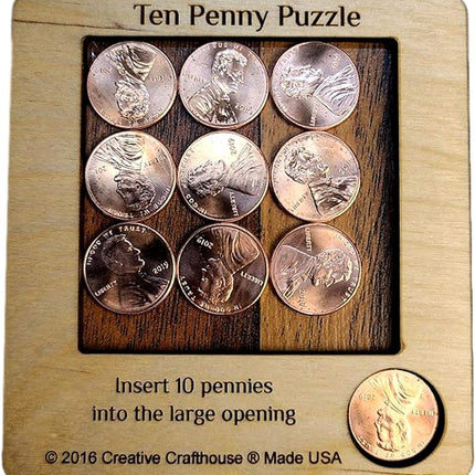 10 Penny Puzzle - Coffee Table Puzzle - Executive Toy - Wood Brain Teaser