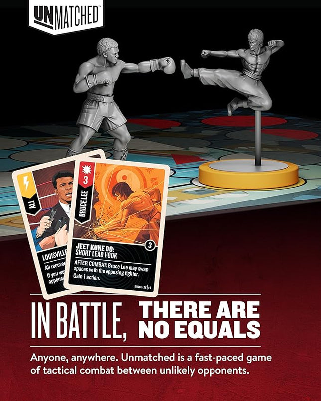Restoration Games Unmatched Muhammad Ali vs Bruce Lee - Strategy Board Game for 2 Players - Heroes Expansion with Miniatures, Unique Decks, and Abilities - 20 Min Playtime - Ages 9+