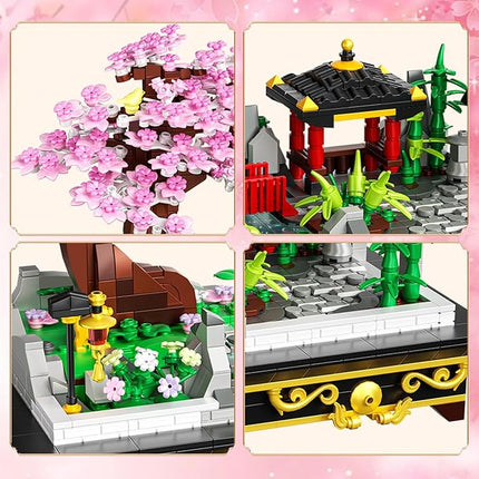 Cherry Blossom Tree Building Set Japanese Sakura Bonsai Block, Flowers House Mini Bricks Building Kit, Home Office Decoration, Creative Toys Gift for Adults Teens Children Kids 8+, 1008 pcs