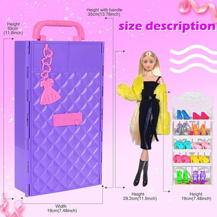 104 Piece Fashion Doll Wardrobe Playset with Poseable 11.5" Doll & 104 Accessories | ASTM-Certified Pretend Play Gift Set for Girls Ages 3+ (Purple)