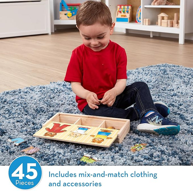 Melissa & Doug Wooden Bear Family Dress-Up Puzzle, 45 Pieces Mix and Match Outfits, Sorting & Matching Toy with Storage Case, Educational Puzzle for Toddlers Ages 3+