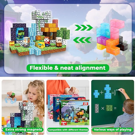 Goody King 200 Pcs Magnetic Blocks Set, STEM Sensory Magnet Toys for Kids Age 3+, Montessori Learning Toy Building Set for Toddlers, Magnetic Cubes Construction Kit Birthday Gift for Boys Girls Kids