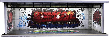 Display Case for Hot Wheels,Diorama 1/64 Scale Car Garage Model with LED Lights and Acrylic Cover, Stackable Car Parking Lot Model,Diecast Car Display Case(Graffiti Garage)