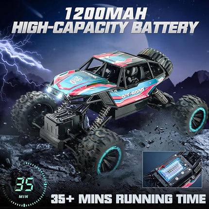 BEZGAR Monster Truck Toys - 1:12 Remote Control Monster Truck with Light, RC Crawler for Adults, Scale RC Truck with 45° Climbing, Remote Control Car for Boys Pink