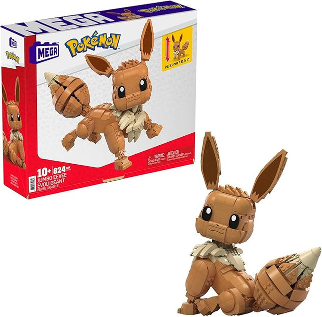 MEGA Pokémon Building Toys Set Jumbo Eevee with 824 Pieces, Articulated and Poseable, 11 Inches Tall, for Kids