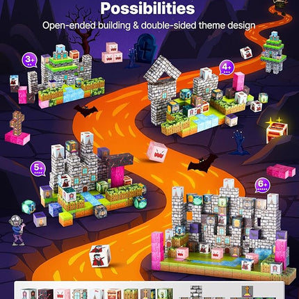 VEVOR Magnetic Blocks, 100 PCS Cemetery Zombies Set, Magnetic Building Cubes for Kids, STEM Montessori Sensory Toys for Christmas Birthday Gift, Construction Stacking Toy for 3+ Years Old Boys & Girls