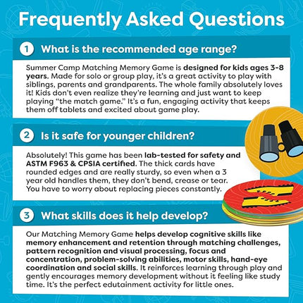 Matching Memory Game - Memory Games For Kids Ages 4-8 - Memory Matching Games For Toddlers 3-5 - Kids Camping Toys Gifts - Preschool Board Game - Preschool Learning Activities Educational Toys