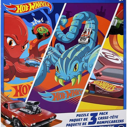 Hot Wheels 3 Pack Kids Puzzles (1X24PC, 1X 48PC, 1X100PC)