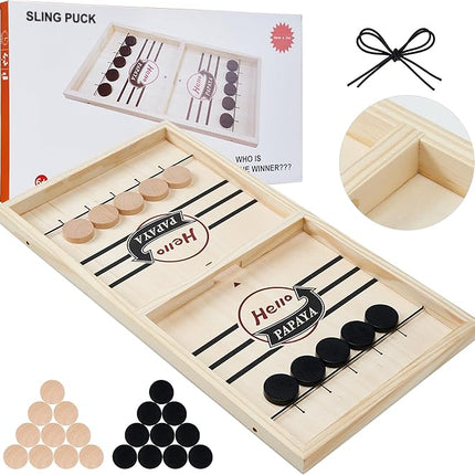 Fast Sling Puck Game - Test Your Speed and Accuracy with This Fast-Paced Wooden Air Hockey Desktop Battle Board Game - Guaranteed Fun Gifts for Family Night or Friends Party
