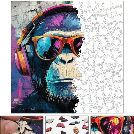 Wooden Puzzles for Adults, Face of Baboon Jigsaw Puzzles 200 Piece, Modernist Painting Style Adult Puzzles, Family Brain Game Gift 11x11.2 inch