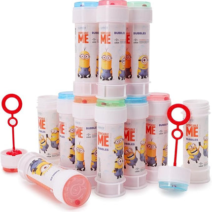 Toyland® Pack of 12 Minions Bubbles with Wands, 60ml Solution & Novelty Maze Lid - Pocket Money & Party Bag Toys