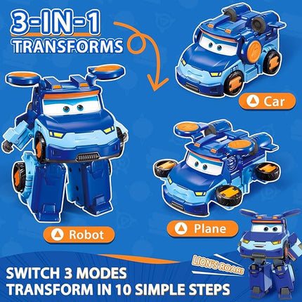 Super Wings Transformable Toys 5" Action Figure Supercharge Tobot Leo, 3 in 1 Rescue Bots Transforming Airplane Car Robot, Educational Toys for Boys and Girls Age 3+, Gifts for Preschool Kids