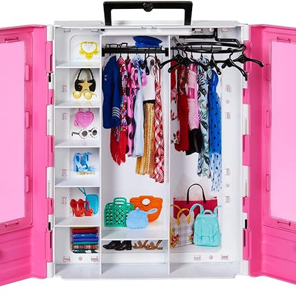 Barbie Fashionistas Ultimate Closet, Pink with Fold-Out Rack & Carrying Handle, Portable Storage for Barbie Doll Clothes & Accessories
