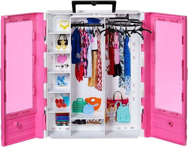 Barbie Fashionistas Ultimate Closet, Pink with Fold-Out Rack & Carrying Handle, Portable Storage for Barbie Doll Clothes & Accessories