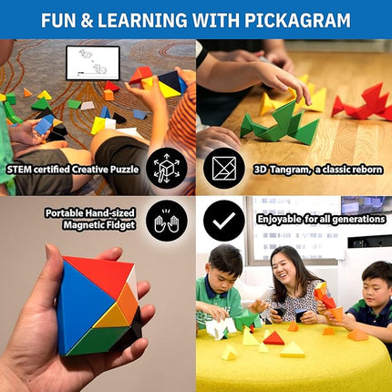 Pickagram Tangram 3D Magnetic Puzzle for Kids (8-12), Adults & Seniors | STEM Certified Fidget Puzzle - Magnetic Pattern Blocks for Cognitive Development, Creativity & Focus - Purple