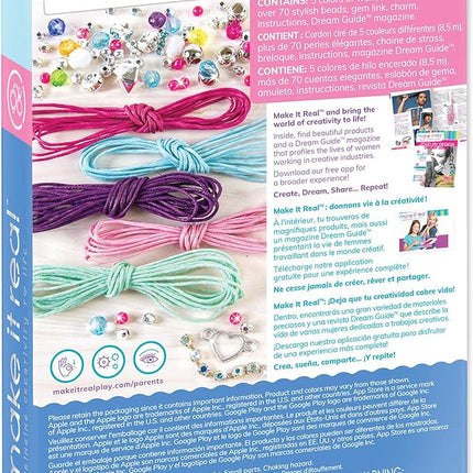 Make It Real: Rainbow Bling Bracelets Kit - Create 5 Unique Cord Charm Bracelets, 82 Pieces, Includes Play Tray, All-in-One, DIY Kit, Tweens & Girls, Arts & Crafts, Kids Ages 8+