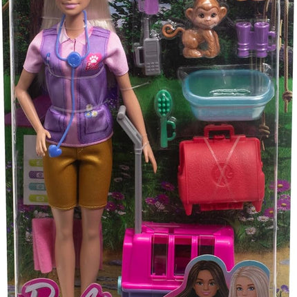 Barbie Careers Doll & Accessories, Animal Rescue & Recovery Playset with Blonde Doll, Baby Monkey & Tiger Figures, Carrier & More