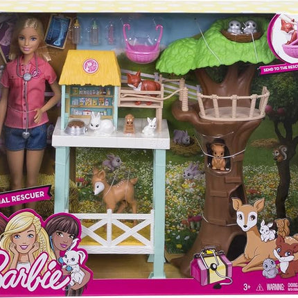 Barbie Vet Doll & Playset, Animal Rescuer Theme with 8 Wildlife Figures, Treehouse, Care Station, Rope Bridge & Accessories