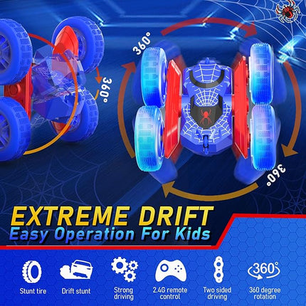 NQD Spider Remote Control Car- Double Sided 360°Rotate RC Stunt Car with Wheel Lights, 4WD Off-Road RC Cars 2.4Ghz Indoor/Outdoor Rechargeable Toy Car for Boys Age 4-7 8-12 Birthday Xmas Gift