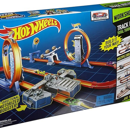 Hot Wheels Toy Car Track Set, Track Builder Playset Total Turbo Takeover with 1:64 Scale Vehicle, Motorized Booster & Multiple Configurations