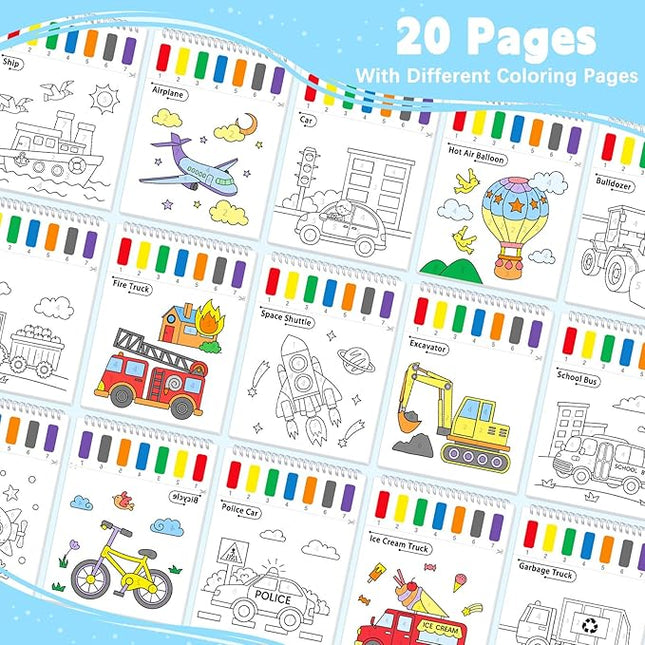 Paint with Water Coloring Books for Toddlers, Traffic Theme Mess Free Watercolor Painting Papers for Kids Water Color Paint Kit Art Craft Birthday Gift for Ages 1-3, 4-8