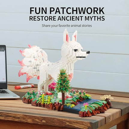 Forest Animal Micro Building Blocks Set - Nine Tailed Fox Stand in Lawns - Flowers and Trees, 4160 PCS Collectible Building Gift for Adults