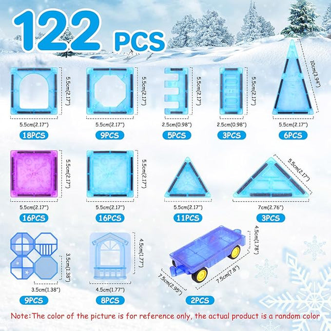 BEBOAN 122 Pcs Magnetic Tiles - Frozen Toys Gift for Kids Toddlers Girls Ages 3 4 5 6 7 8+, Princess Magnetic Building Toys, Castle Magnets Toy, Montessori Stacking Educational Toys for Sensory Play