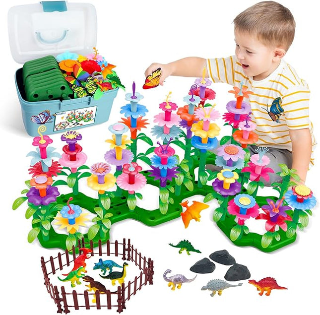Toys Gifts for Toddlers Boys Girls Age 3 4 5 6,167 PCS Dinosaur Flower Garden Building Blocks,STEM Fine Motor Skill Stacking Games,Christmas First 1st Birthday Gifts for Preschool Kids 3+ Years Old