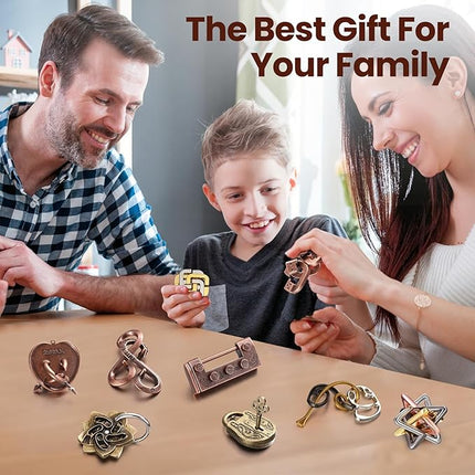 Wettarn 9 Pcs Metal Brain Teaser Puzzles Teaser 3D Steel Puzzle for Adults Unlock Interlocking Games IQ Education Smart Logic Test Toys for Adults Mind Challenge(Fun Style)