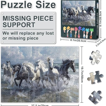Jigsaw Puzzle 1000 Piece for Adults - Galloping Horses in Water, Dynamic Splash Art, Premium Adult Puzzles 1000 Pieces, Coolest Adult Puzzles (27.5x19.7 in)
