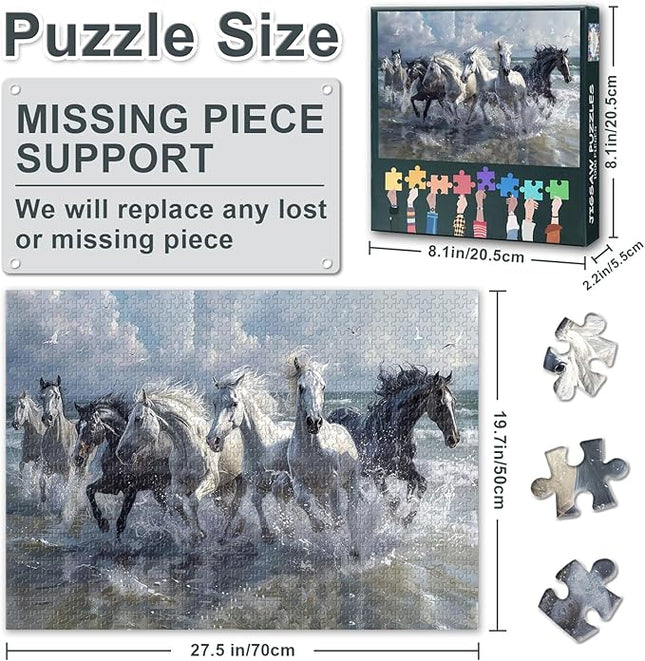Jigsaw Puzzle 1000 Piece for Adults - Galloping Horses in Water, Dynamic Splash Art, Premium Adult Puzzles 1000 Pieces, Coolest Adult Puzzles (27.5x19.7 in)