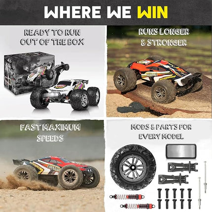 1:12 RC Cars, Large Waterproof 4x4 Monster Truck, High-Speed 48km/h All-Terrain Remote Control Car with 2 Batteries for 30+ Min Play, Ideal Gift for Adults or Hobbyists