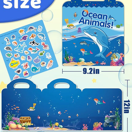 Benresive Reusable Sticker Book for Toddlers 2-4 Years, Fun Travel Stickers for Kids, Waterproof Sticker Books for Toddlers 1-3, Crafts Activities for Todddlers 1-3 2-4 3-5 - Ocean Animals