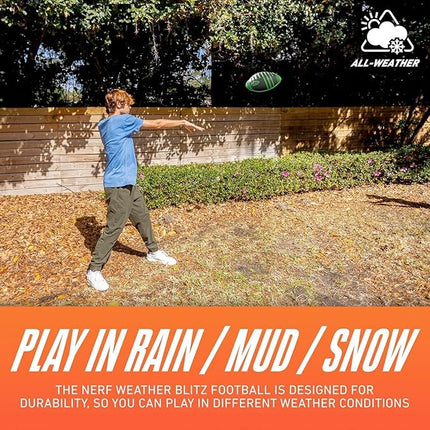 NERF Weather Blitz Kids Foam Football - Youth Weatherproof Soft Foam Ball - Indoor + Outdoor Football for Kids - Small Junior Foam Football - 9" Inch Youth Sized Football - Green