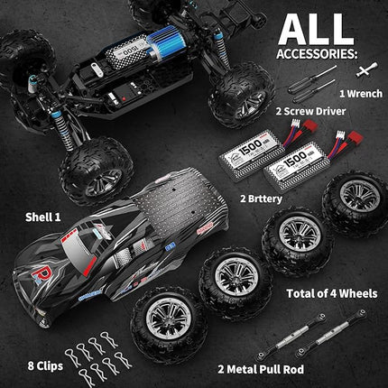 Hosim RC Cars, 1:10 Scale 48+ KMH Remote Control Car for Adults Boys, 4X4 Off-Road RC Truck with Headlights, All Terrains Waterproof Hobby Grade Large Fast Racing Toy Gift Monster Trucks