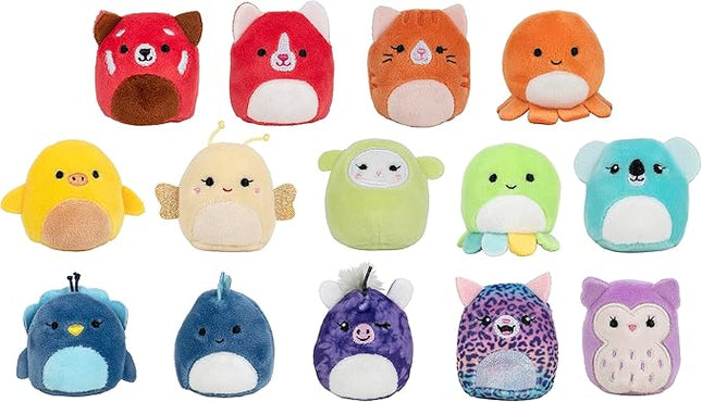Squishville Mini-Squishmallows Besties Multipack - 14 Rainbow 2-Inch Plush Toys: Red Panda, Tabby Cat, Octopus & More