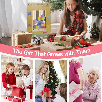 Wooden Stacking Puzzle Toy 3D Wooden Russian Puzzle for Kids, Montessori Wood Stacking Blocks Colored Family Brain Teaser Activity, Giant Block Board Toys for Toddlers 3-6 Years