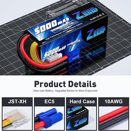 Zeee 6S Lipo Battery 5000mAh 22.2V 120C Hard Case RC Battery with EC5 Connector for RC Car Trucks Airplane Helicopter Quadcopter Boat Racing Models (2 Pack)