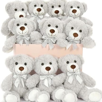MaoGoLan Bulk Teddy Bear Baby Shower, 10 Packs Small Gray Teddy Bear Stuffed Animals in Bulk,13.5" Small Stuffed Bears Plush for Wedding,Birthday,Christmas, Party Decorations