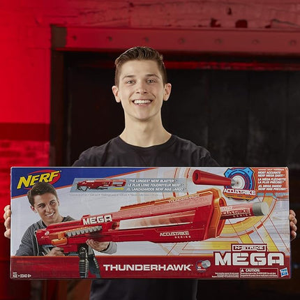 Nerf Thunderhawk AccuStrike Mega Toy Blaster - Longest Blaster - 10 Official AccuStrike Mega Darts, 10-Dart Clip, Bipod - for Kids, Teens, and Adults