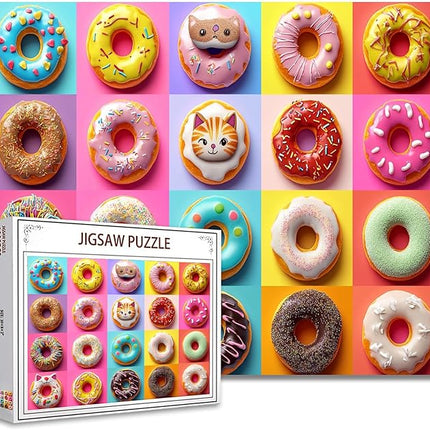 Different Shapes Colors Doughnuts Jigsaw Puzzle 1000 Pieces Puzzles for Adults, Colorful Playful Donut Jigsaw Puzzles for Challenging Family Activity Games DIY Puzzle for Home Decor - 20 x 27 Inches