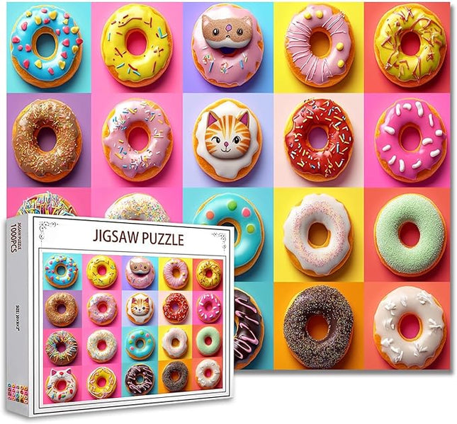 Different Shapes Colors Doughnuts Jigsaw Puzzle 1000 Pieces Puzzles for Adults, Colorful Playful Donut Jigsaw Puzzles for Challenging Family Activity Games DIY Puzzle for Home Decor - 20 x 27 Inches