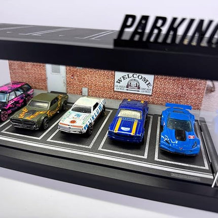 1/64 Model Car Display Case - Compatible with Hot Wheels Matchbox Mini GT Diecast Cars,Acrylic Box for Toy Cars Display Décor and Storage,Stackable Garage Diorama with LED Lights(1T-RedBrick)