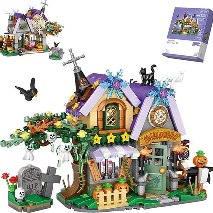 Mini Building Blocks - Chinese Street View Creative Building Toys Model Set for Boy Girl 7-9, 1242 PCS Simulation Architecture Toy, Idea Gift for Kids Adult (Halloween Haunted House)