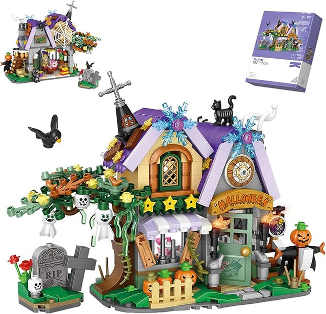 Mini Building Blocks - Chinese Street View Creative Building Toys Model Set for Boy Girl 7-9, 1242 PCS Simulation Architecture Toy, Idea Gift for Kids Adult (Halloween Haunted House)