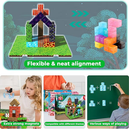 150 PCS Magnetic Blocks - Magnetic Building Block with 6 Baseplate, Stacking Magnets for Kids, Sensory Toy for Toddlers STEM Learning, Birthday Gifts for 3+ Years Old Boys Girls