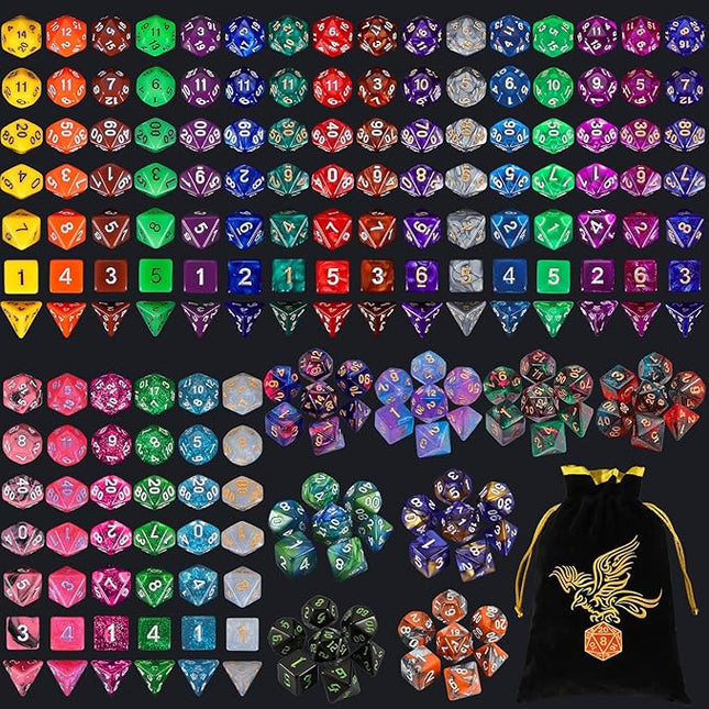 QMay 30 Sets Polyhedral Dice - 30 X 7 (210 Pieces) DND Dice with a D&D Dice Large Drawstring Bag, 30 Colors D4 D6 D8 D10 D% D12 D20, Great for Dungeons and Dragons, RPG, MTG,Role Playing Table Games