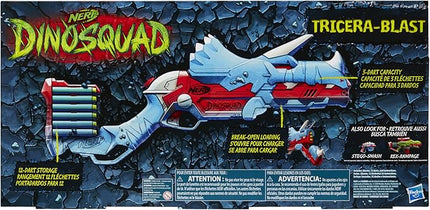 Nerf DinoSquad Tricera-Blast Dart Blaster, 12 Nerf Elite Darts, Kids Outdoor Toys, Dinosaur Toys for 8 Year Old Boys and Girls and Up, Triceratops Design