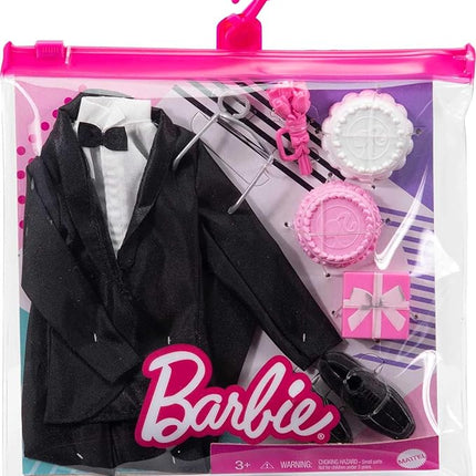 Barbie Fashion & Accessories Pack, Bridal Set with Groom Outfit for Ken Doll with Tuxedo, Shoes, Watch, Wedding Cake with Tray & Bouquet