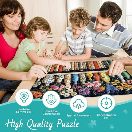 500 Piece Puzzle for Adults Puzzle, Beautiful Bookshelf Jigsaw Puzzle 500 Pieces, Flowers and Vase Jigsaw Puzzles for Adults Seniors, Fun Decor Challenging Family Games Holiday Party Gifts 20.5×15 in